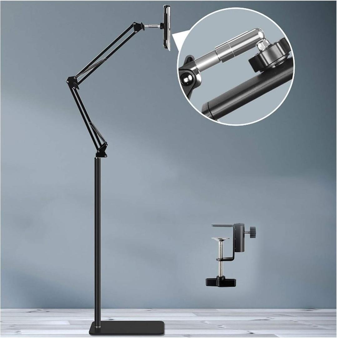 YXCKG Tablet Adjustable Floor Stand, Universal 360 Rotatable Metal Tablet Holder, Lazy Mount Tablet Clamp for All 4"-13.5" Phones, Tablet, for Gaming, Watching Video, Chatting (Type2, Spuare Base)