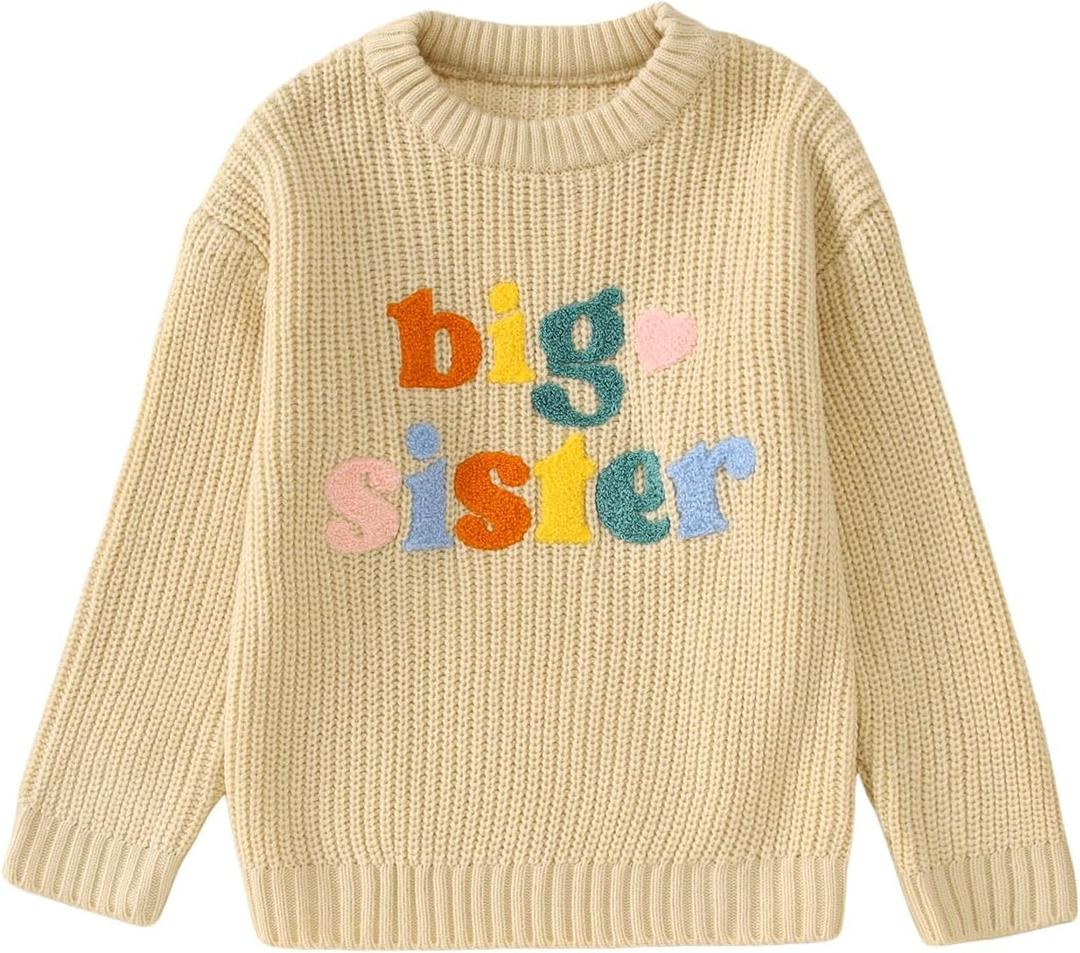 IZYJOY Big Sister Sweater Toddler Baby Girl Knit Embroidery Long Sleeve Pullover Sweatshirt Warm Fall Winter Top Clothes