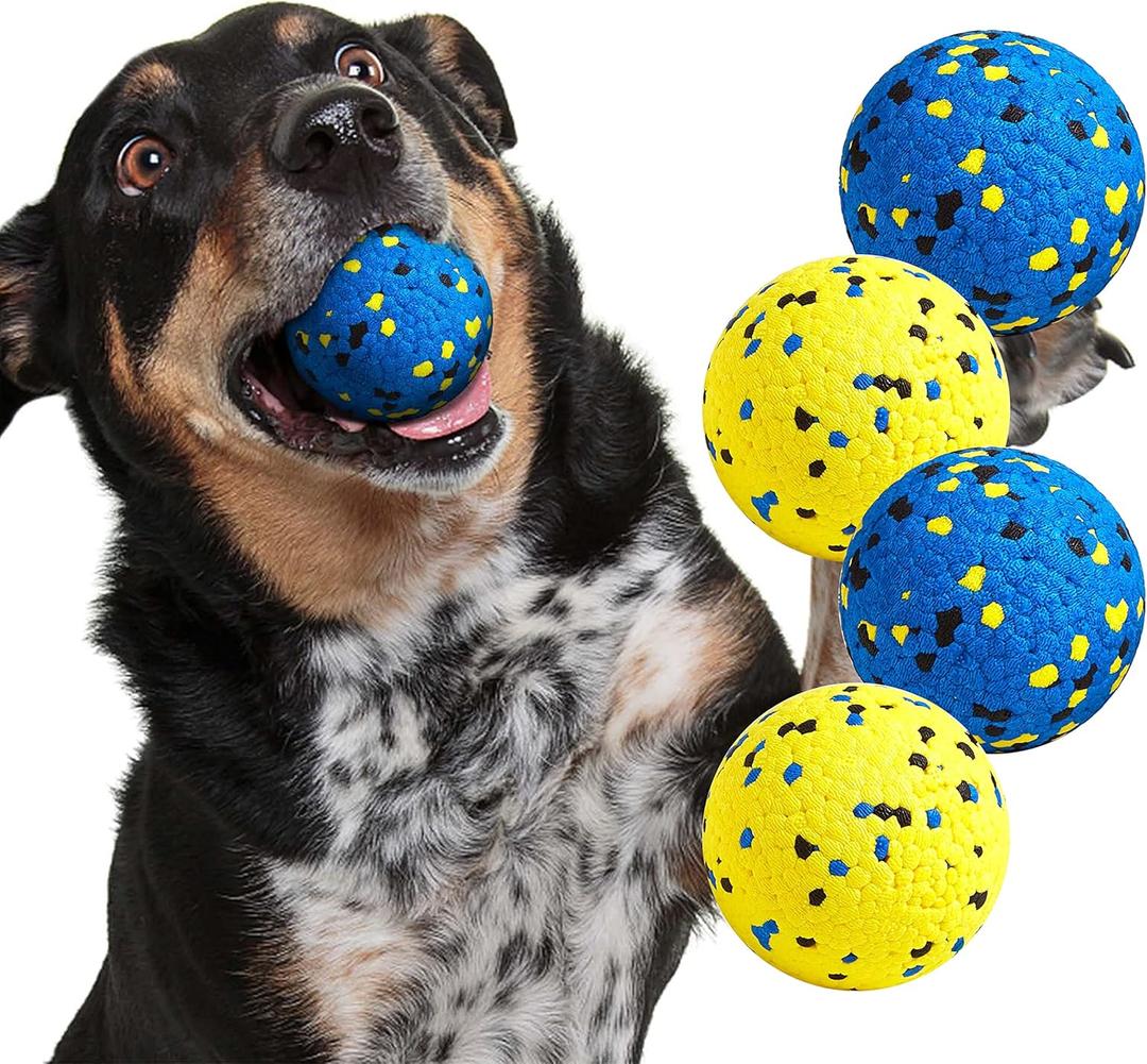 Kimee Dog Balls Tennis Ball Toys Dog Toys for Aggressive Chewers Durable Teething Chew Toys Water Toy Fetch Ball for Large Medium Small Dog and Puppies (4 Balls)