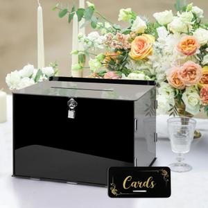 Black Acrylic Card Box with Slot & Lock Acrylic Wedding Card Box Money Envelop Post Gift Cards Boxes Holder for Party Wedding Birthday Baby Shower Graduation Table Decor