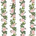 TELDRASSIL 4Pcs(26 FT) Artificial Rose Vine Fake Flower Garland Fake Silk Rose Hanging Vine for Wedding Party Background Arch Garden Background Decoration (Pink)