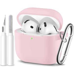 for Airpods 4th Generation Case Cover(2024),Soft Silicone Full Protective Case for AirPods 4 Case with Keychain & Cleaner Kit,Compatible with Apple Airpods 4 for Women,MenLightpink