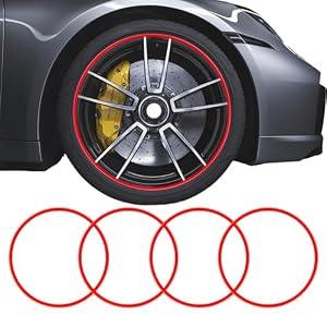 Starxi Automotive Alloy Wheel Rim Protector - Covering The Entire Rim of The Wheel hub - Strips for Curb Rash Prevention - Set of 4 Rim Protector Easy to Install (Red, 22 Inch)