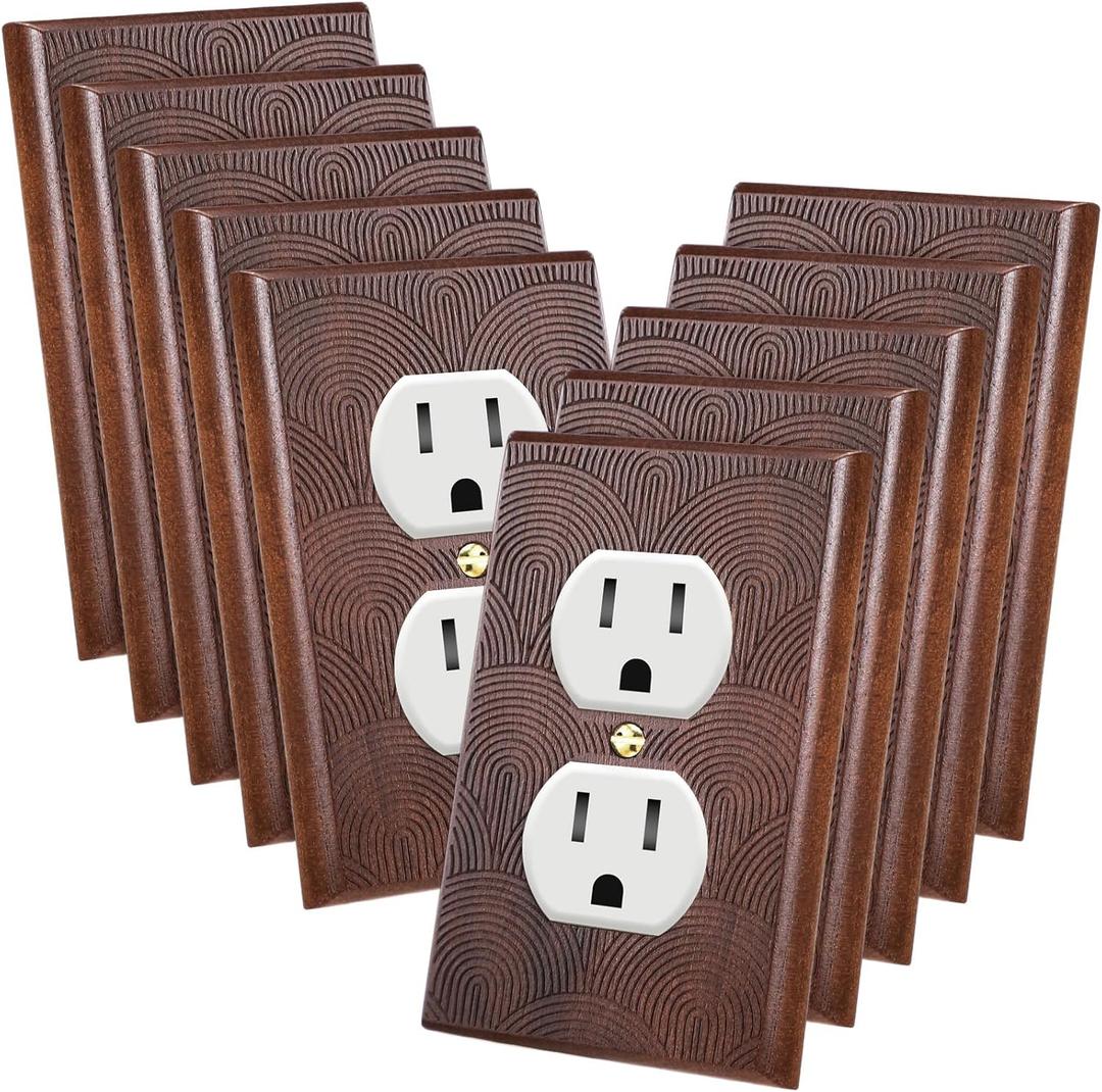 Pinkunn 10 Pack Walnut Wood Light Switch Cover Plate Boho Brown Wooden Outlet Covers Decorative Vintage Switch Wall Plates for Bedroom Kitchen Home Decor(Rainbow,Double Hole)