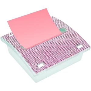 Pop up Sticky Note Holder Rhinestone Self Sticky Note Dispenser 33 Post it Dispenser for Pink Office Desk Accessories and Supplies, Teacher Gifts(White Pink)