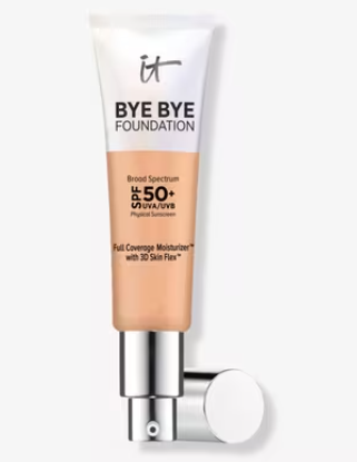 IT Cosmetics CC+ Cream with SPF 50+ Natural Finish Full Coverage Foundation (Light Medium - 1.08 fl oz) & Bye Bye Undereye Concealer Anti-Aging Makeup (25.0 Medium Natural - 0.4 fl oz)