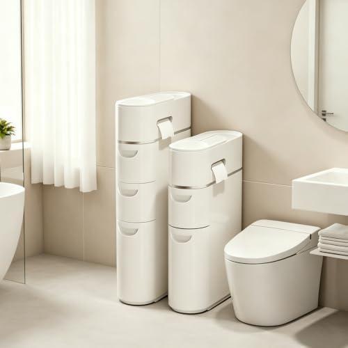BGYMF 3-Tier Narrow Slim Bathroom Storage Cabinet with Wheels,White, 30.9''H