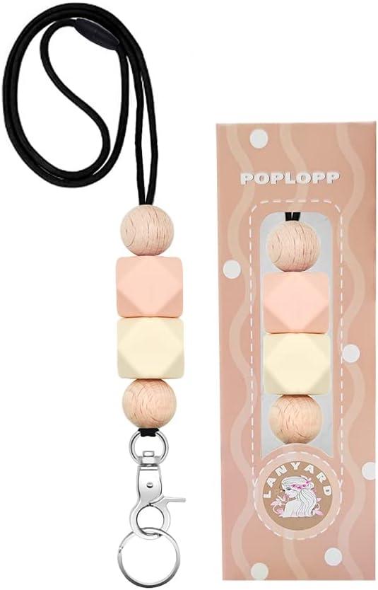 Cute Lanyards for Id Badges and Keys for Women TeacherDurable Silicone Beaded Breakaway Lanyard with Keychain for Nurse Students Employees Office Worker