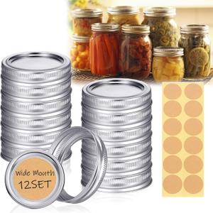 24Pcs Rust-Proof Wide Mouth Mason Jar Lids and Rings, Canning Lids with Bands Wide Mouth for Ball or Kerr, Large Mouth Mason Jars Lid
