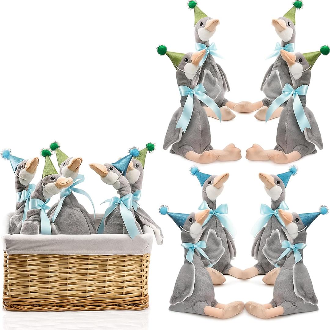 Silly Goose Birthday Decoration 8 Sets 15.7 Inch Soft Silly Goose Animal Hat with Wood Table Decor for Birthday Party Decoration