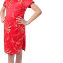 Girl's Red Chinese Dress with Golden Wintersweet Blossom