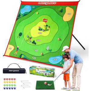 Golf Chipping Game Set : Portable 6-Angle Adjustable Practice Mat Set with 20 Sticky Balls for Indoor Outdoor Training & Family Fun (Golf Club Not Included) (Green)