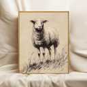 Vintage Sheep Wall Art Antique Animal Prints Country French Picture Animal Sketch Wall Art Cute Sheep Retro Posters Farm Animals Pictures Vintage Rustic Painting Classical Lamb Artwork 8x10inch Framed