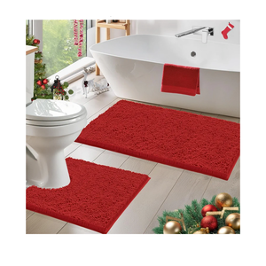 Red Bathroom Rug Set 3‑Piece, 20-30,15-23 & 20-20 U inch Festive Holiday Bathroom Decor, Non‑Slip Washable Absorbent Mats for Spacious Bathrooms