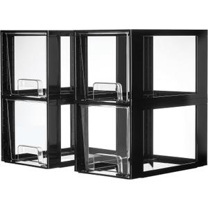 Vtopmart 4 Pack Large Stackable Storage Drawers, Black, Easily Assemble Acrylic Bathroom Closet Undersink Organizers and Storage, Plastic Bins for Kitchen Cabinets, Pantry, Makeup, Medicine Organization
