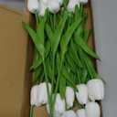 20pcs White tulips artificial flowers Silk Flowers Fake tulips Flowers Mother's Day Easter ValentineS Day Gifts in Home Kitchen Wedding Dining Table Decorations (A-white)