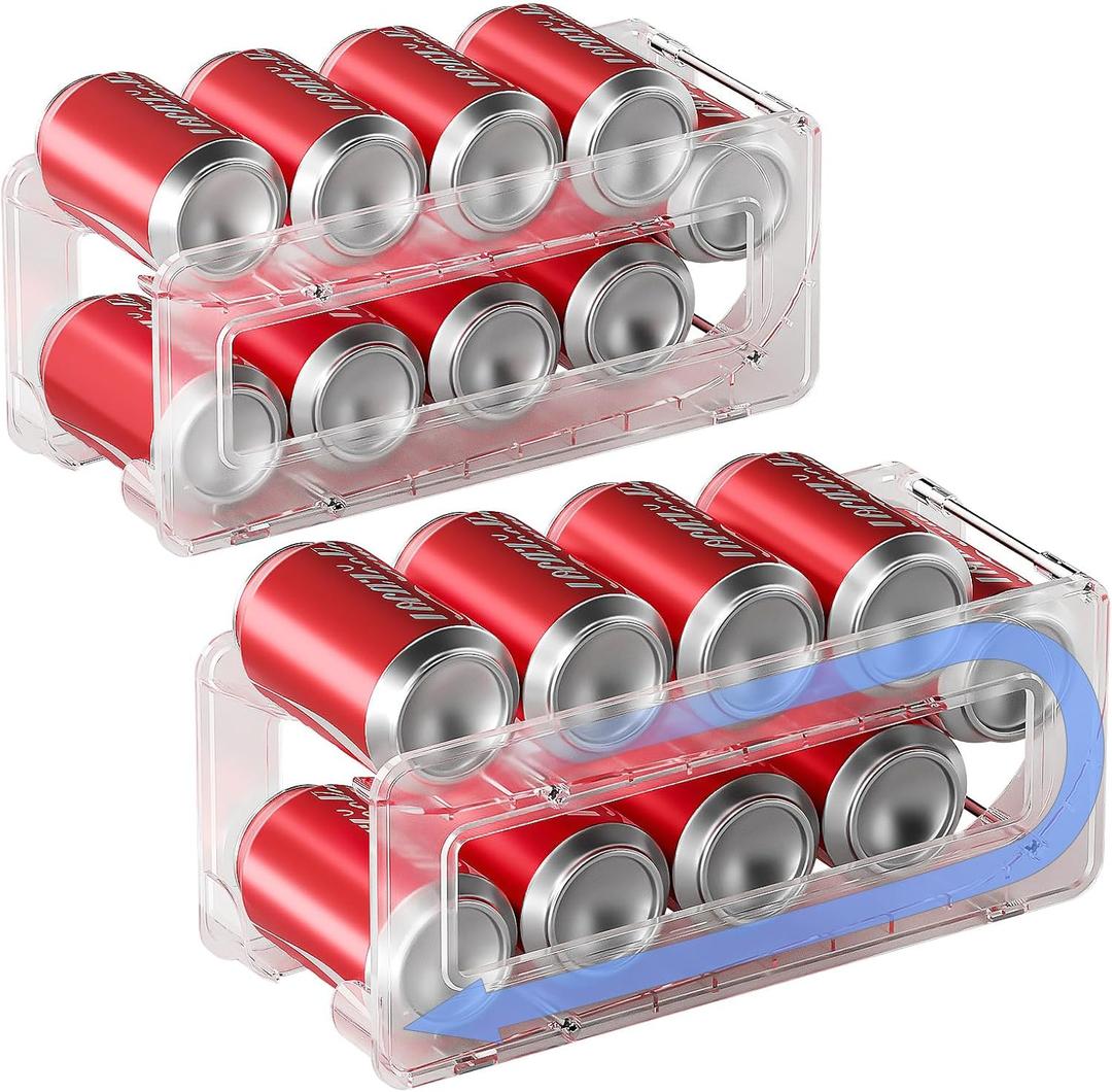 2 Pack Soda Can Organizer,Can Dispenser for Refrigerator Drink Storage Rack for Standard and Tall Can Pop Can Holders for Pantry Cabinet Clear