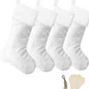 Christmas Stockings 4 Pack, 19 Inch White Faux Fur Family Christmas Stockings Set of 4, Holiday Xmas Farmhouse Fireplace Hanging Stocking Christmas Decorations