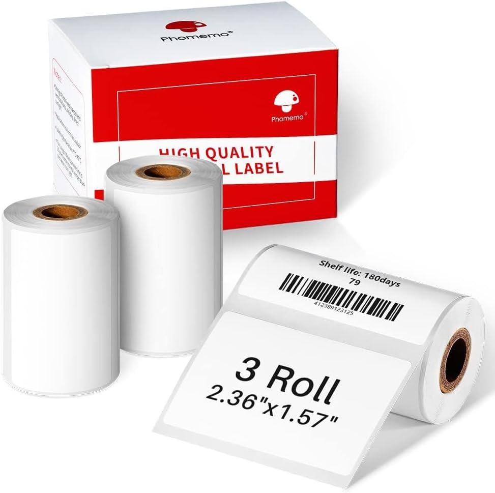 Phomemo 3 Roll 2.36"x 1.57" Thermal Sticker Label Paper 180 Labels/Roll Compatible with M220, M250, M260,M200, M221 Printer, Strong Permanent Adhesive, for Customer Mailer, Address, Business Letter (White)