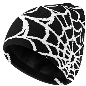 Jeyiour Y2k Beanie Spider Web Pattern Beanie Gothic Acrylic Knitted Hat Casual Streetwear Outdoor for Men Women (Classic Color)