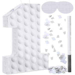 Gemscream Golf Number 1 Piata with Stick Blindfold and Confetti Golf Birthday Decorations Sports Themed Piata 1st Birthday Party Supplies
