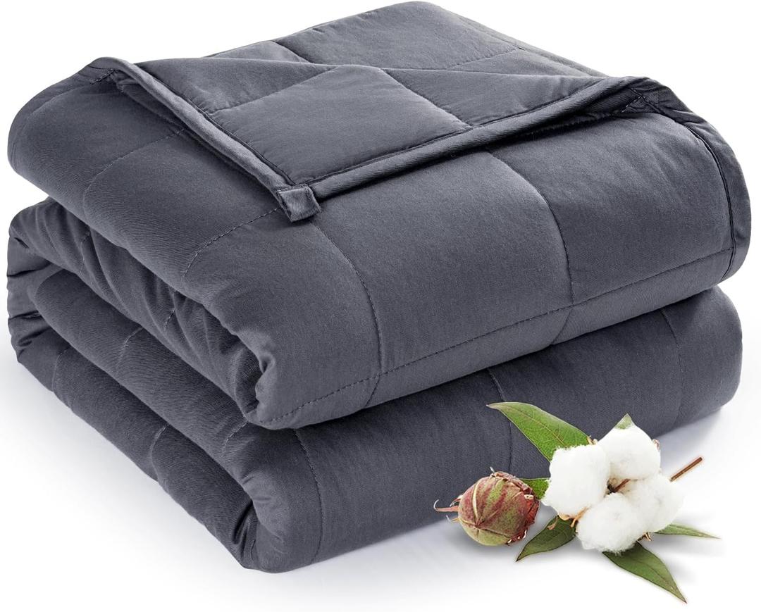 Sivio Weighted Blanket for Adults 100% Cotton, 15 lbs 48 x 72 inches, Cooling Summer Heavy Blanket for Sleeping, Breathable Soft Blankets with Premium Glass Beads, Machine Washable, Dark Grey