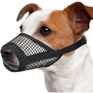 Mayerzon Dog Muzzle, Soft Mesh Muzzles for  Dogs Chihuahua Poodle Husky Labrador Retriever, Breathable Dog Mouth Guard for Biting Chewing Grooming, Allow Panting Drinking(M, Black) (M-Snout (7-8))