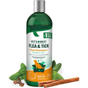 4 x Vets Best Flea and Tick Shampoo for Dogs  Advanced Strength Plant-Based Formula for Flea Treatment and Prevention, Natural Flea Bath and Tick Control, Vet Recommended, Made in USA, 12 oz