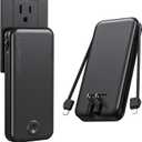 Portable Charger, 12000mAh 22.5W Fast Charging Power Bank with Built-in Cables & Wall Plug, Travel Essentials External Battery Pack, USB C Battery Phone Charger for iPhone, iPad, Samsung Black