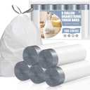 Drawstring 8 Gallon Trash Bags - 100 Count Pre-separated Medium Trash Bags 8 Gallon, Unscented White 8 Gal Garbage Bags
