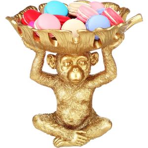 AceOrbit 1pcs 8.7 x 5.5 x 9 in Decorative Bowl Detailed Animal Resin Sculpture Gifts Sculpture Decor Statue for Snacks Candies Jewelry Living Room Home Decorations(Monkey,Gold)