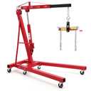 Garvee 2 Ton Folding Hydraulic Engine Hoist with Load Leveler for Garage Workshop Warehouse, 4400 LBS Capacity, Red