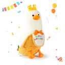 PEACH CAT Banana Duck Plush Pillow with Birthday Party Crown Banana Duck Stuffed Animal for Birthday Gift for Kids Yellow 12"