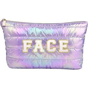 Hiroyuki Iridescent Makeup Bag, 14 inches Cosmetic Bag, Large Capacity Travel-Friendly Pouch (plain, pink)