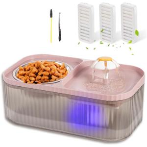 Marchul Cat Water Fountain and Stainless Steel Food Bowl, 100oz/3L Super Quiet Automatic Pet Water Dispenser with Smart Pump and 3 Replacement Filters for Cats and Small Dogs, Pink