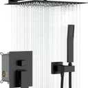Sarlai Black Shower Faucet Set, Rainfall Shower System with Rain Shower Head and Handle Set, Modern Shower Fixtures, 10 Inch Shower Head with Handheld Combo,Shower Valve Included, Matte Black
