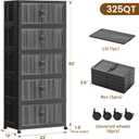 SAILUN 81Gal/325Qt Stackable Storage Bins Folding Collapsible Storage Bins with Lid, Closet Organizers and Storage Box with Door Black 22" W x 13" D x 62" H