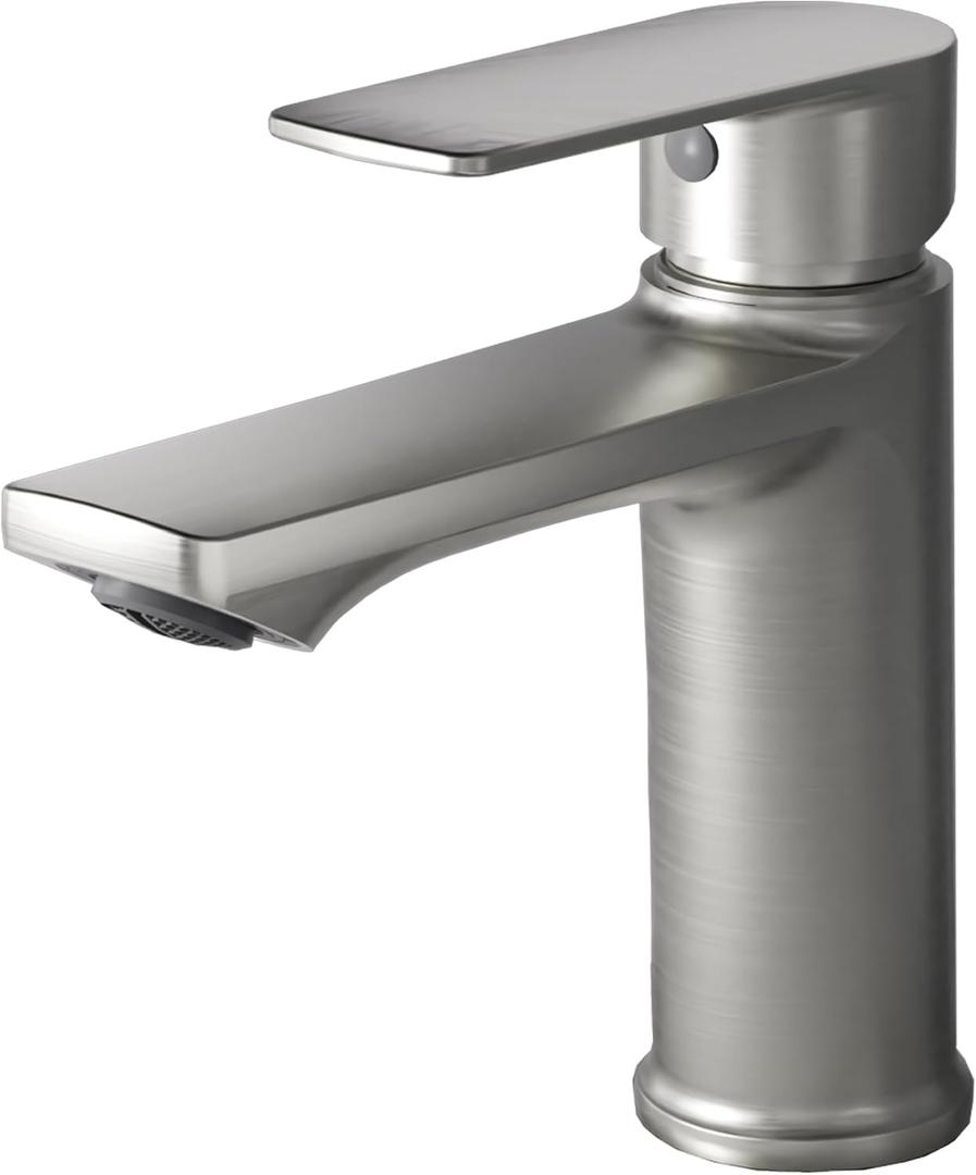 BELZ Bathroom Faucet Brushed Nickel, Tool-Free Modern Single Handle Sink Faucet, Spot-Resistant Single Hole Vanity Faucet, Pre-Installed 24" Lines, Faucet Only