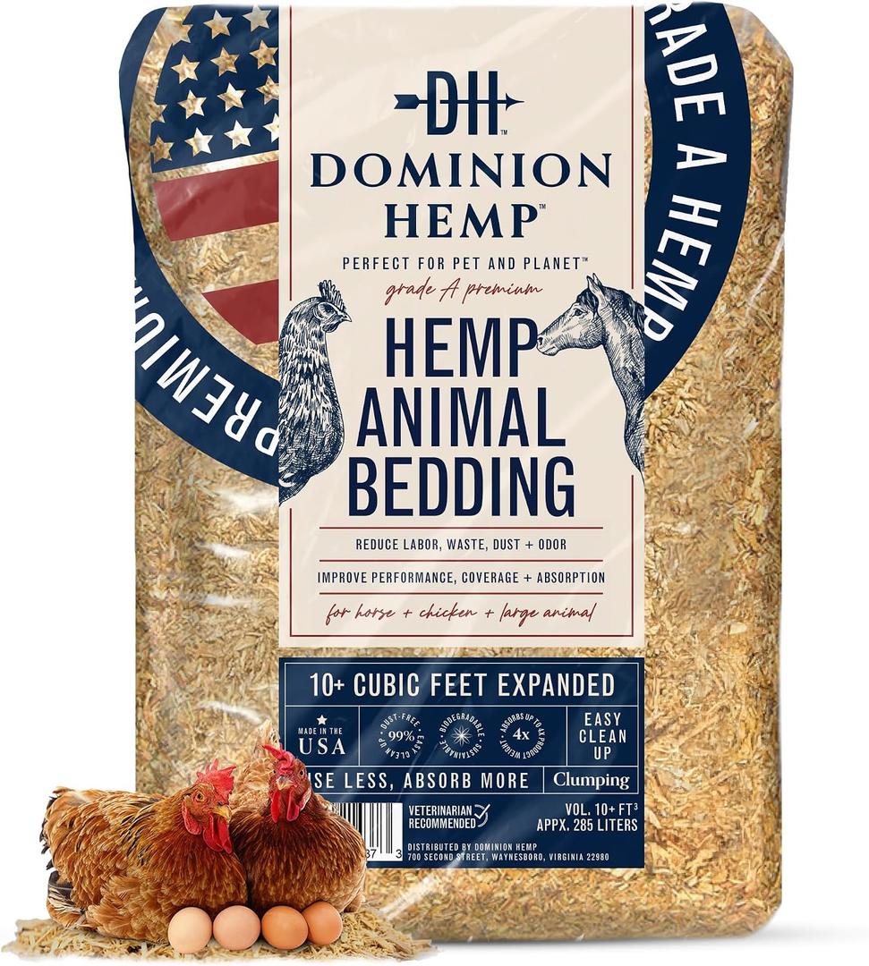 Premium Hemp Bedding for Chicken Coops 285L (~10 Cu Ft usable Volume) - Made in USA - Ideal Nesting Material for Newly Hatched Chicks, Brooder Cover, Small Pet Bedding - 30lbs, 1-Pack