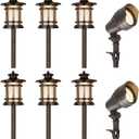 hykolity 8 Pack Low Voltage LED Landscape Kits, 12V-15V Pathway Flood Light Kits, 10W 390LM and 3.4W 155LM Wired for Outdoor Yard Lawn, Die-cast Aluminum, 50W and 30W Equivalent