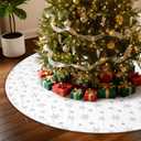 72 Inches Christmas Tree Skirt for Xmas Tree Holiday Party Decorations White Plush Silver Sequin Snowflake, Silver