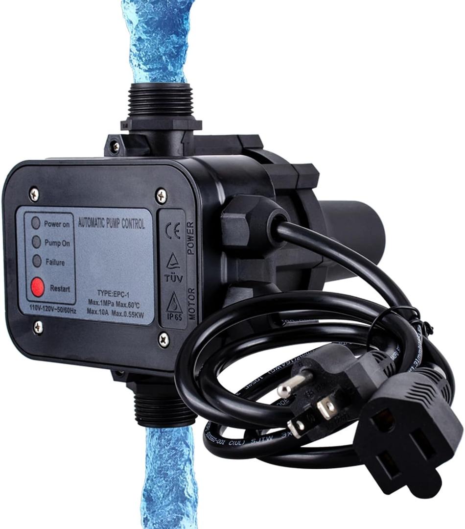 MARSTEK IP65 Automatic Water Pump ControllerWater Pump Pressure Switch Water Flow Sensor Switch Electronic Pump Pressure Regulator for Self-priming Pump110V-120V~50/60Hz