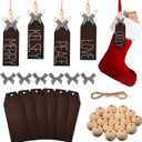 Jetec 6 Pieces Christmas Wood Stocking Name Tags DIY Stocking Signs Personalized Farmhouse Name Tag with Buffalo Check Bows for Christmas Closet Xmas Hanging Decoration (Dark Color)