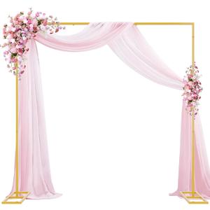 Wokceer 8x8FT Backdrop Stand Heavy Duty Pipe and Drape Kit with Base, Square Adjustable Backdrop Stand for Wedding Birthday Party Photo Booth Background Photography Exhibition Decoration (Gold)