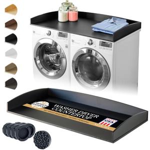 Nedura Washer Dryer Countertop w/Anti-Vibration Pads & Curved Edge Rails, Premium Bamboo Laundry Countertop, Washer Dryer Topper, Laundry Room Organization, Laundry Accessory, Designed in USA - Black
