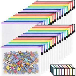 EOOUT 32pcs A4 Zipper Pouch Bags, Mesh Pouch Bags with Labels for Board Games & Puzzles Supplies, Waterproof Document Zipper Cases for School Toys Office Cosmetics Travel Storage,8 Colors