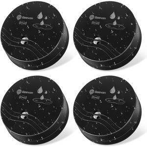 Geevon 4 Pack Water Leak Detectors, 100dB Water Sensor Alarms Flood Detector for Basements, Bathrooms, Laundry Rooms, Kitchens, Garages, and Attics, Water Alarms Battery-Operated (Battery Included) (Black)