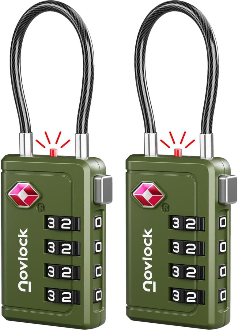 Luggage Locks TSA Approved with Inspection Indicator and Resettable 4-Digit, Easy-to-Read Combination, TSA Locks for Luggage, Suitcases, Backpacks & Travel Bags, Green, 2-Pack