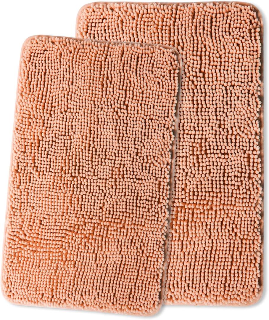 Yeaban Bathroom Rugs Sets 2 Piece  Thick Chenille Bath Mats | Absorbent and Washable Bath Rug Non-Slip, Soft Rugs for Bathroom, Shower, Sink - 20" x 32"+24" x 36", Dusty Pink