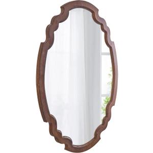 Hanging Farmhouse Oval Mirrors for Wall Decor 16 x 22 Inch, Handmade Burning Finished Oval Bathroom Mirrors for Over Sink, Rustic Wood Mirror for Entryway, Horizontal or Vertical